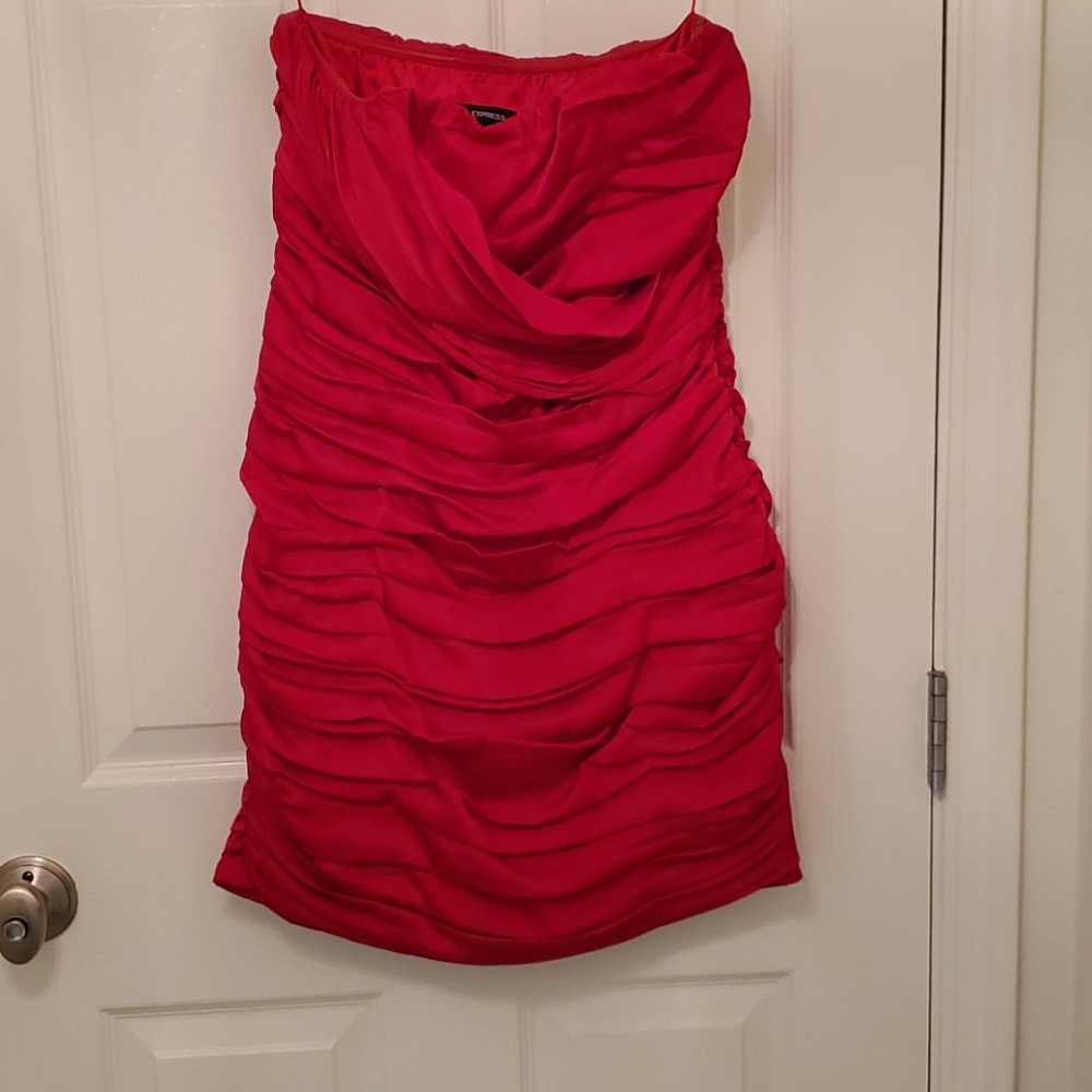 Red Ruch Strapless Dress